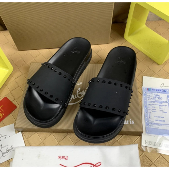 Christian Louboutin Black Stud‑Trim Platform Slide Sandals