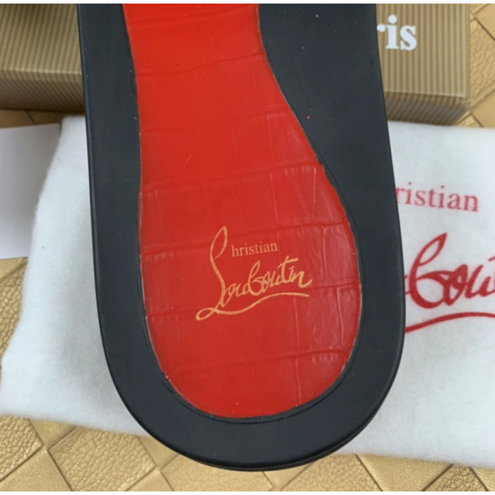 Christian Louboutin Black Crystal Slide Sandals With Red Signature Logo