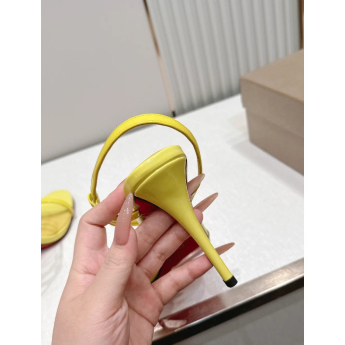 Christian Louboutin Yellow Patent Leather 100mm Stiletto Heel Slingback Sandals
