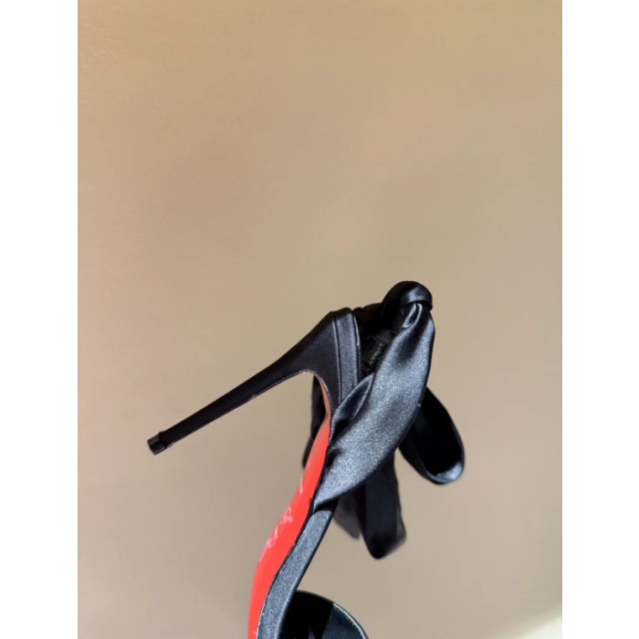 Christian Louboutin Black Satin 120mm heel Ankle‑Tie Stiletto High‑Heel Sandals
