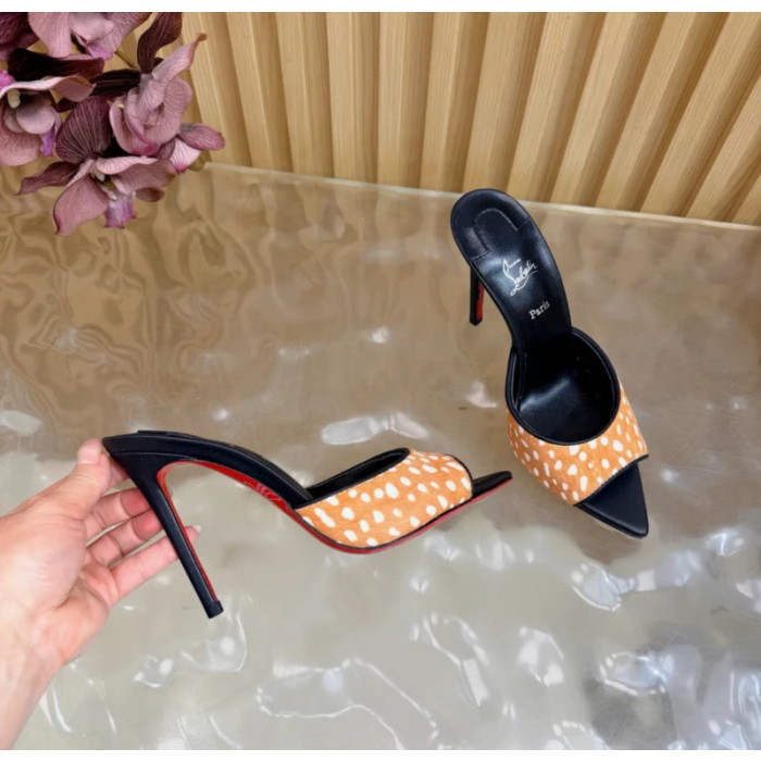 Christian Louboutin Fawn‑Spot Pony Hair 100mm Stiletto Heel Mules
