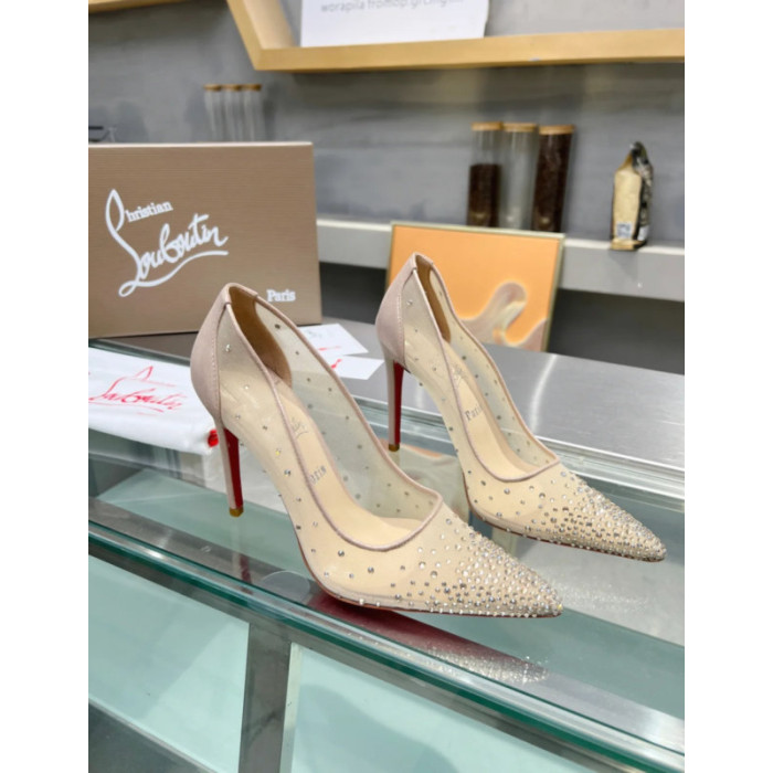 Christian Louboutin Nude Mesh Crystal‑Embellished 100mm heel Pump