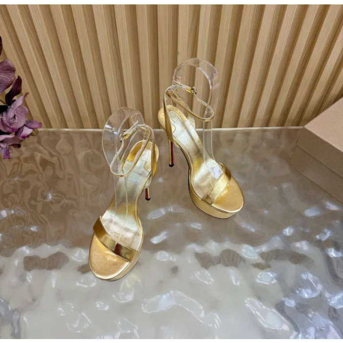 Christian Louboutin Gold Metallic 150mm Platform Ankle‑Strap High‑Heel Sandals