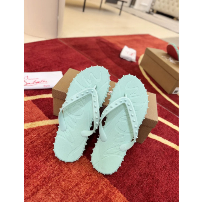 Christian Louboutin Mint Green Spiked Rubber Flip‑Flops