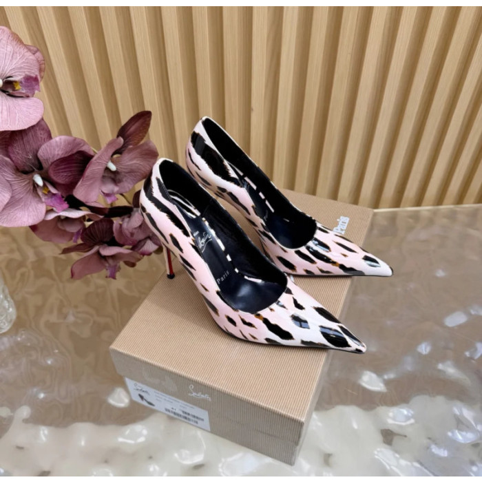 Christian Louboutin Pink Leopard‑Print Patent Pointed‑Toe 120mm Stiletto High Heel Pumps