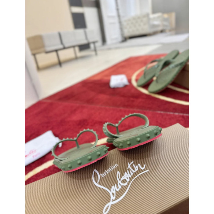 Christian Louboutin Sage Green Rubber Stud‑Decorated Flip‑Flops
