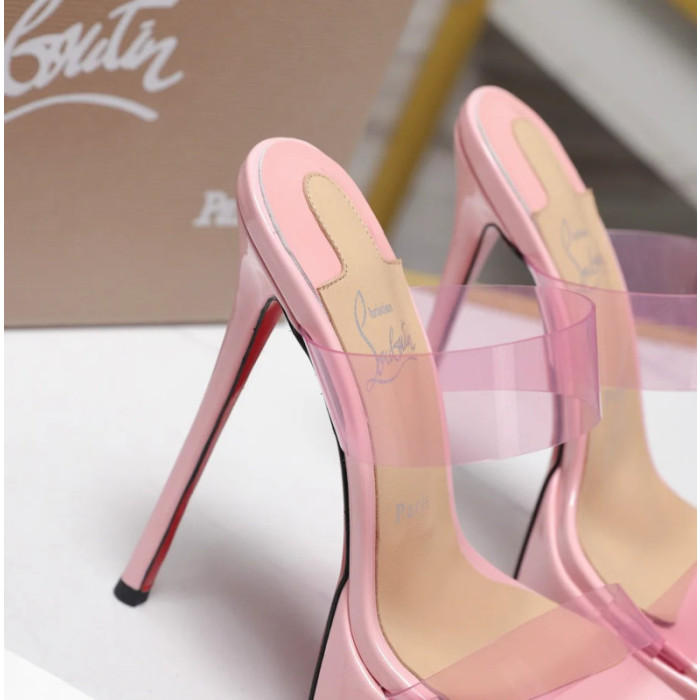 Christian Louboutin Pink Patent 150mm Clear‑Strap Heel Platform Mules