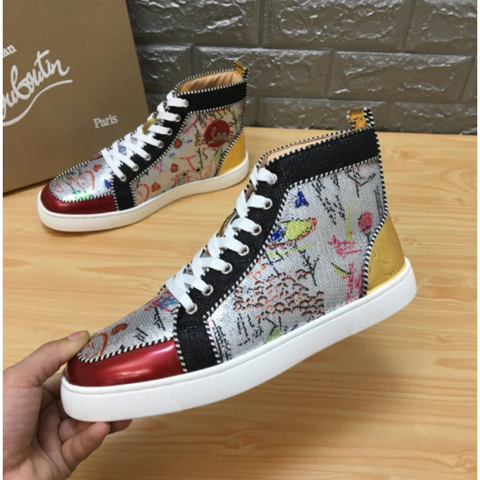 Christian Louboutin Graffiti Print 20mm High‑Top Men’s Sneakers