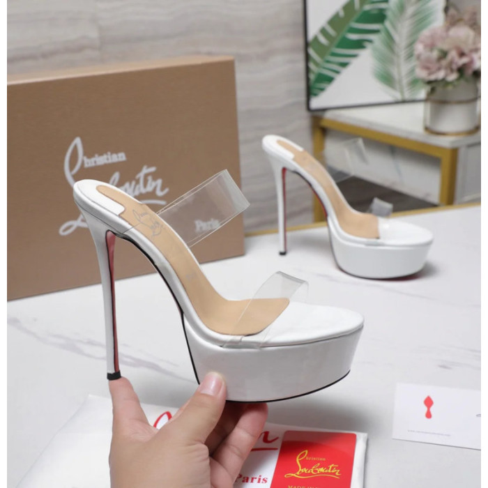 Christian Louboutin White Patent 150mm Clear‑Strap Platform Mule Heels
