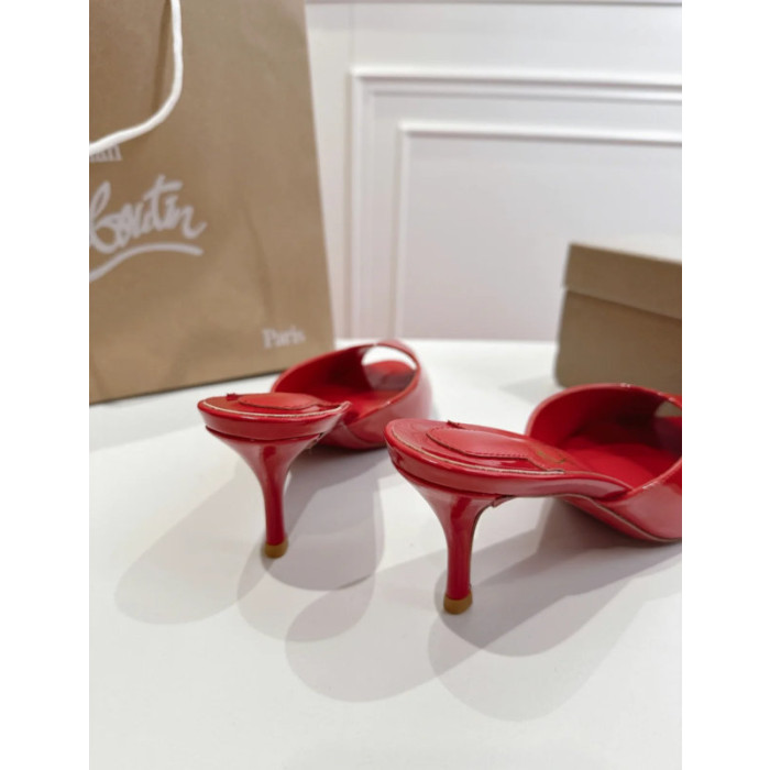 Christian Louboutin Red Patent Peep‑Toe Kitten Heel Mules