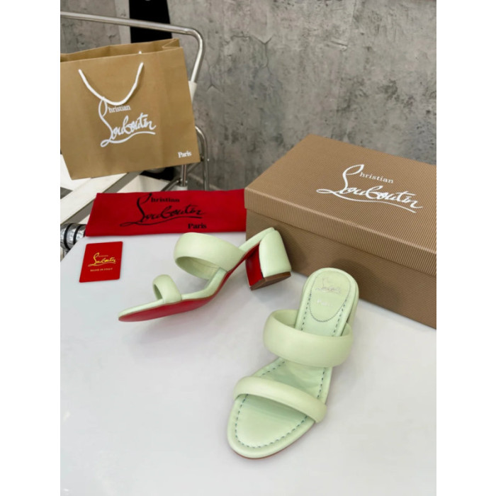 Christian Louboutin Mint Green Leather 55mm heel Slide Sandals