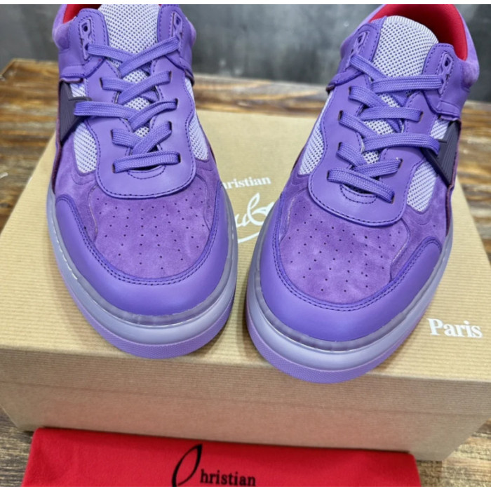 Christian Louboutin Purple Suede Leather Spiked Low‑Top Sneakers