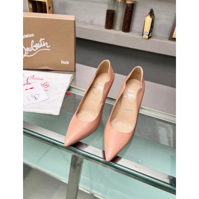 Christian Louboutin Nude Patent Scalloped 100mm heel Pump