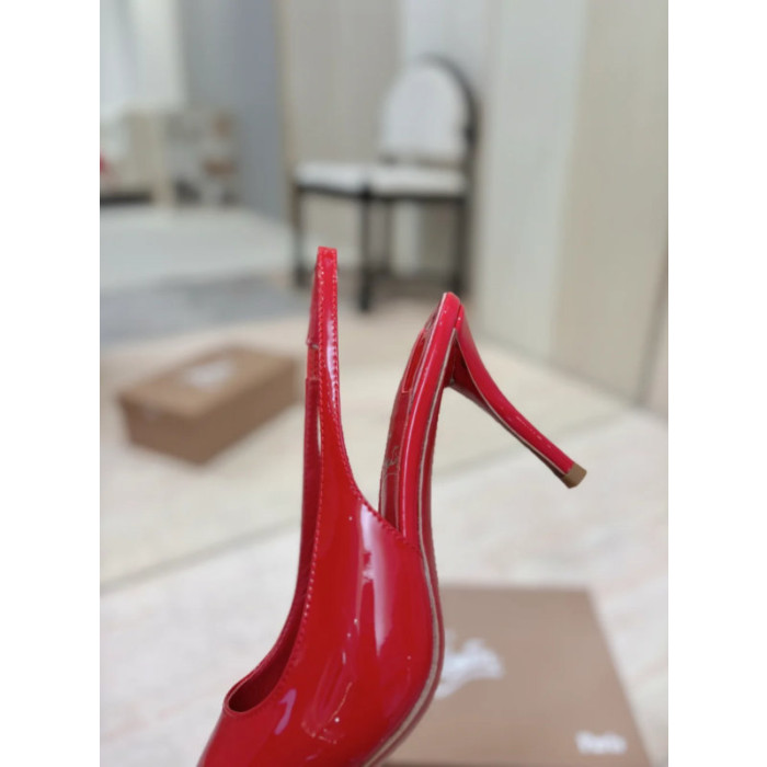 Christian Louboutin Red Patent Leather 85mm Pointed‑Toe Slingback Stiletto Heel Pumps