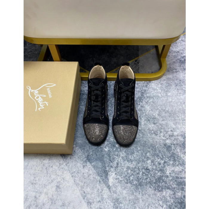 Christian Louboutin Gunmetal Strass Rhinestone High‑Top Sneakers