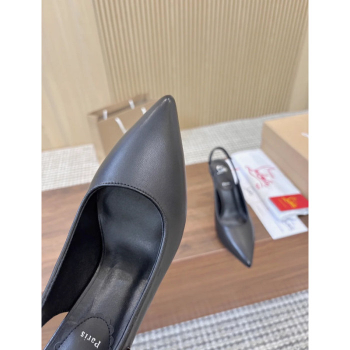 Christian Louboutin Black Leather 85mm Pointed Toe Slingback Pumps