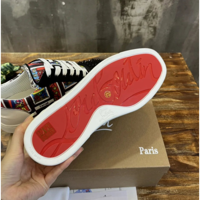 Christian Louboutin Tarot Print Spiked Low‑Top Sneakers