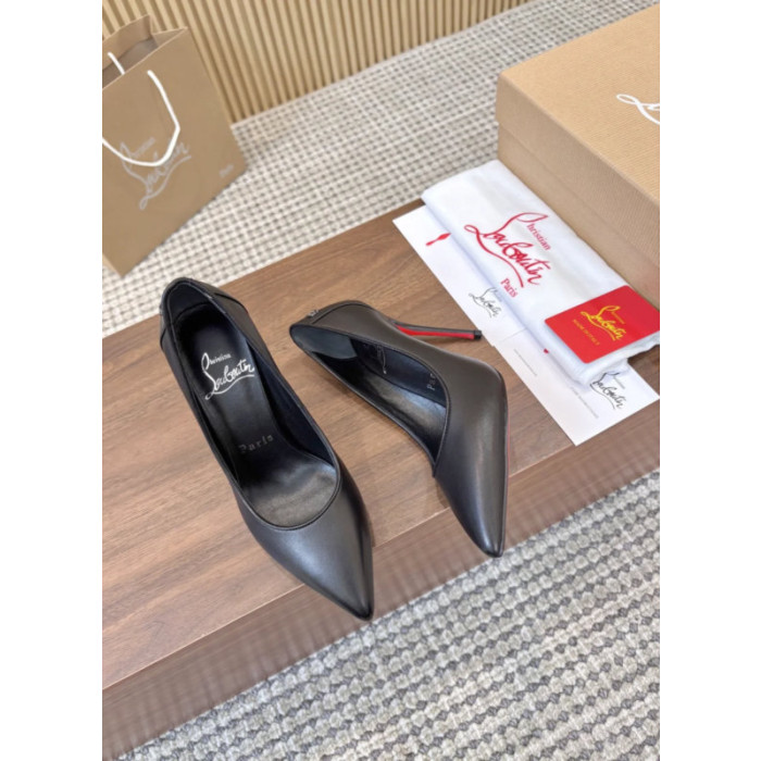 Christian Louboutin Black Leather 100mm Pointed Toe Stiletto Pumps