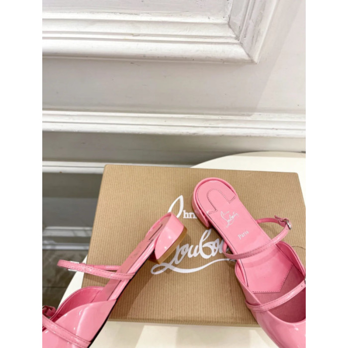 Christian Louboutin Pink Patent Leather Slingback Mary Jane Flat Mules