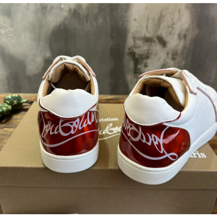 Christian Louboutin White Calf Leather Red‑Logo Low‑Top Sneakers