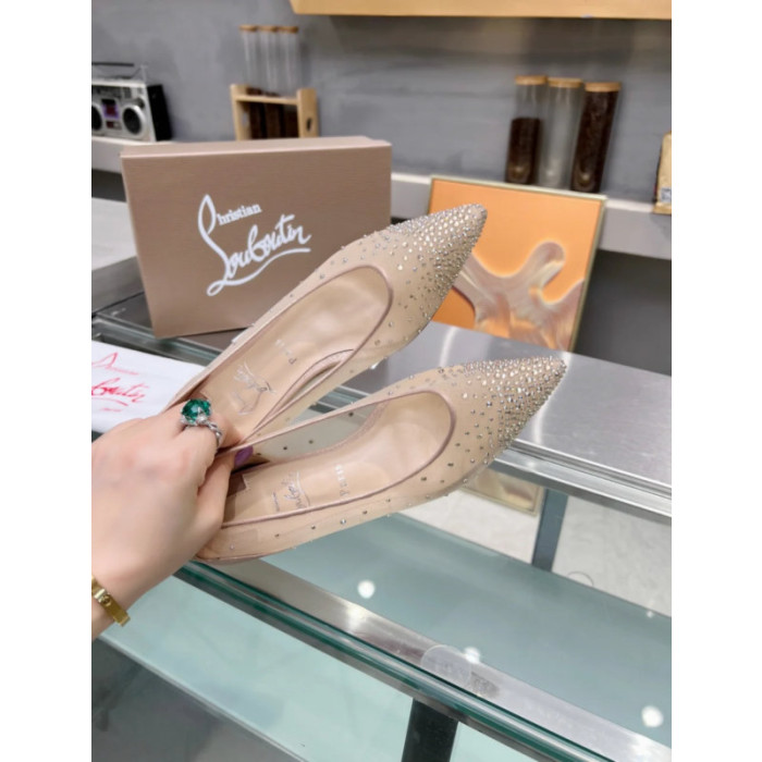 Christian Louboutin Nude Mesh Crystal‑Dot Flat Pointed Pump