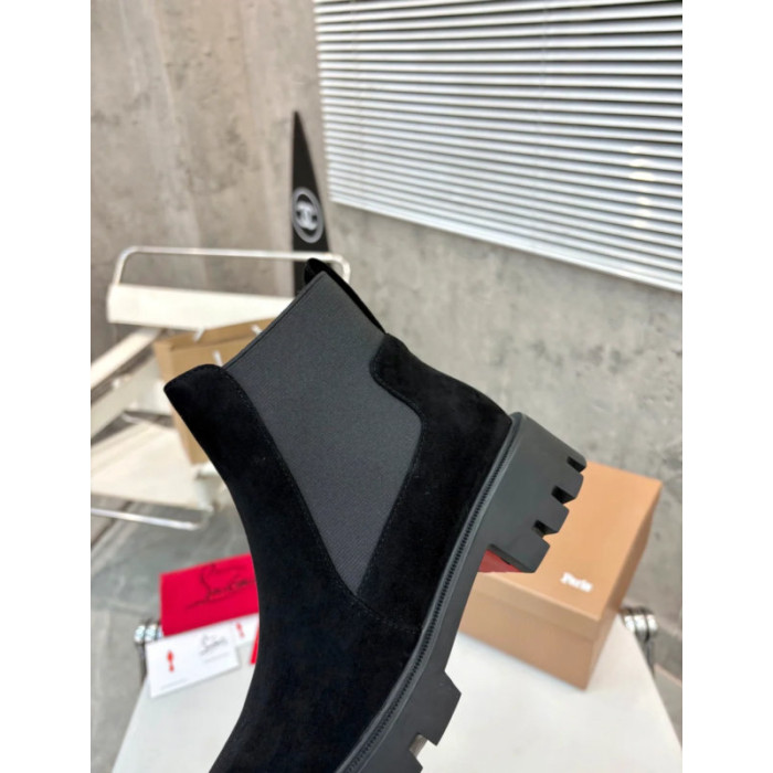 Christian Louboutin Black Suede Lug‑Sole Chelsea Ankle Boots