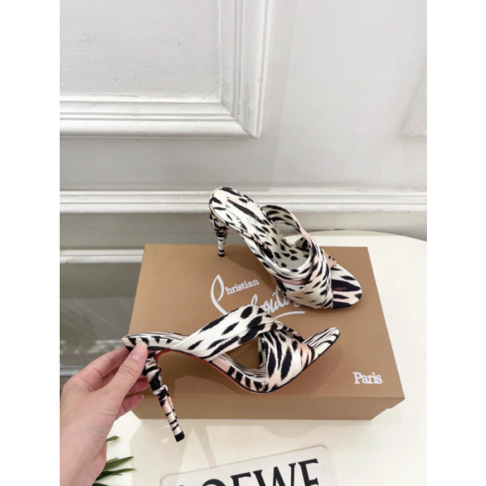 Christian Louboutin Zebra Print Satin 100mm Spiral Heel Mule Sandals