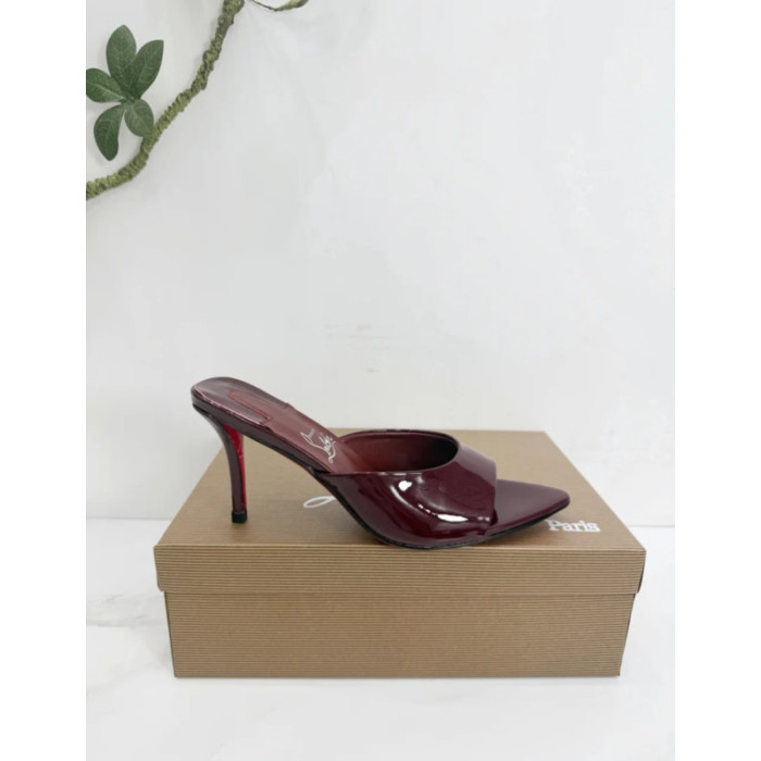 Christian Louboutin Burgundy Patent 85mm Pointed‑Toe Mule Heels