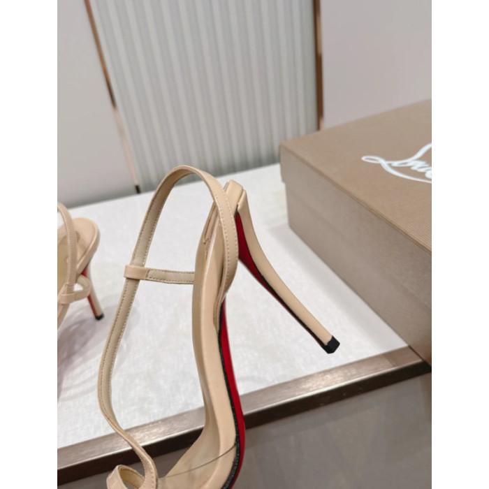 Christian Louboutin Nude Patent Leather 100mm Stiletto Heel Slingback Sandals
