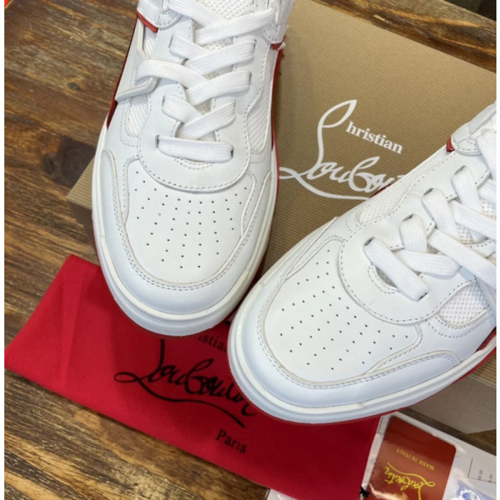 Christian Louboutin White‑Red Spiked Low‑Top Platform Sneakers