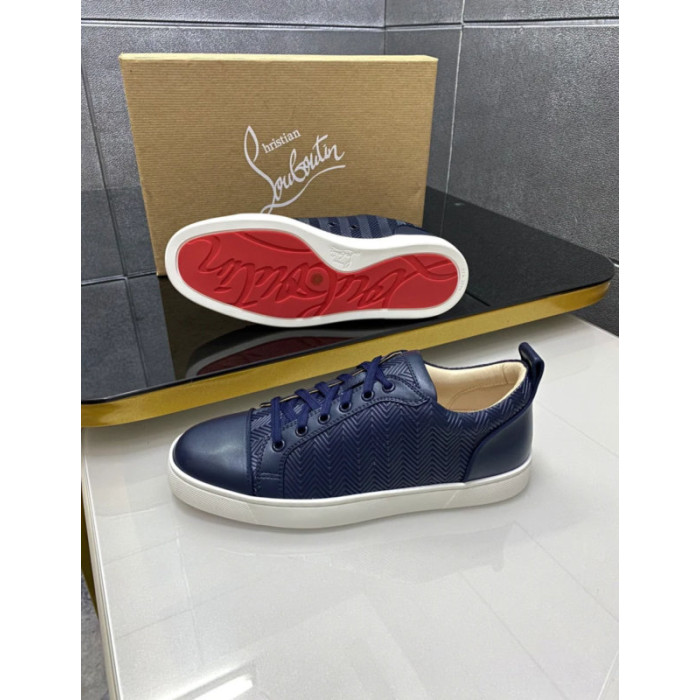Christian Louboutin Navy Chevron‑Embossed Leather Low‑Top Sneakers