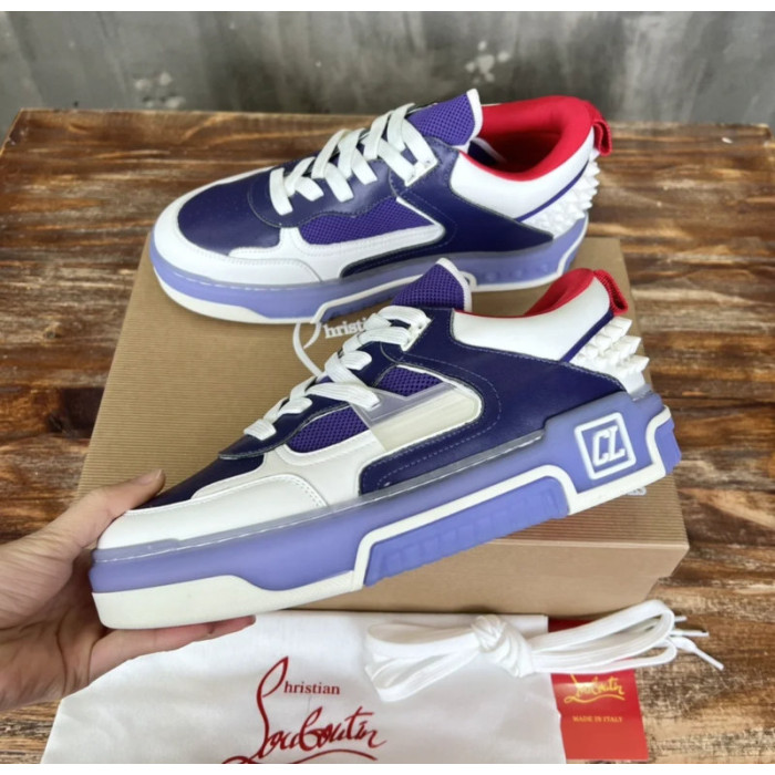 Christian Louboutin Purple White Mixed‑Media Spiked Low‑Top Sneakers