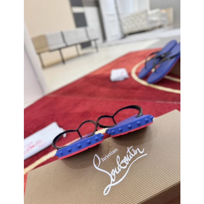 Christian Louboutin Blue Rubber Stud‑Decorated Flip‑Flops