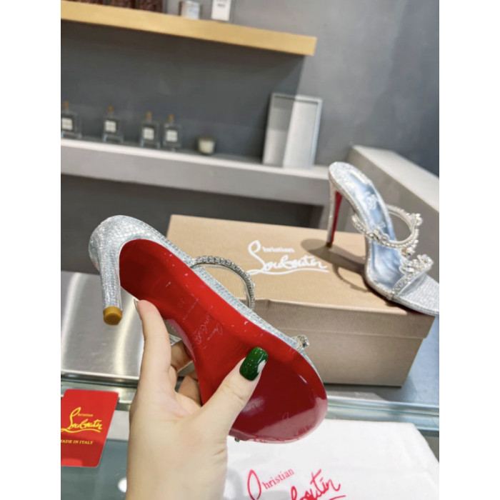 Christian Louboutin Silver Crystal Mule Sandal 100mm heel