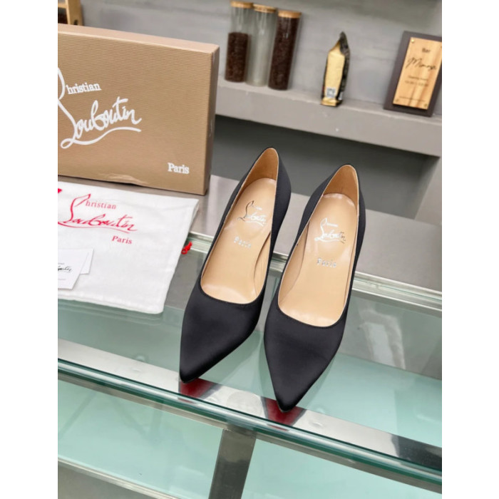 Christian Louboutin Black Satin Pointed‑Toe 120mm High Heel Pumps