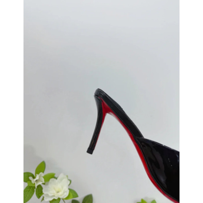 Christian Louboutin Black Patent 100mm Pointed‑Toe Heel Mule Sandals