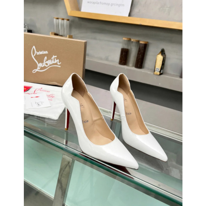 Christian Louboutin White Patent Scalloped 100mm heel Pump