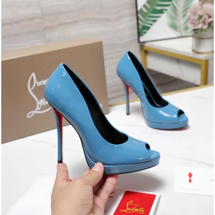 Christian Louboutin Lady Z 120 Blue Patent Peep‑Toe Platform Stiletto Heel Sandals