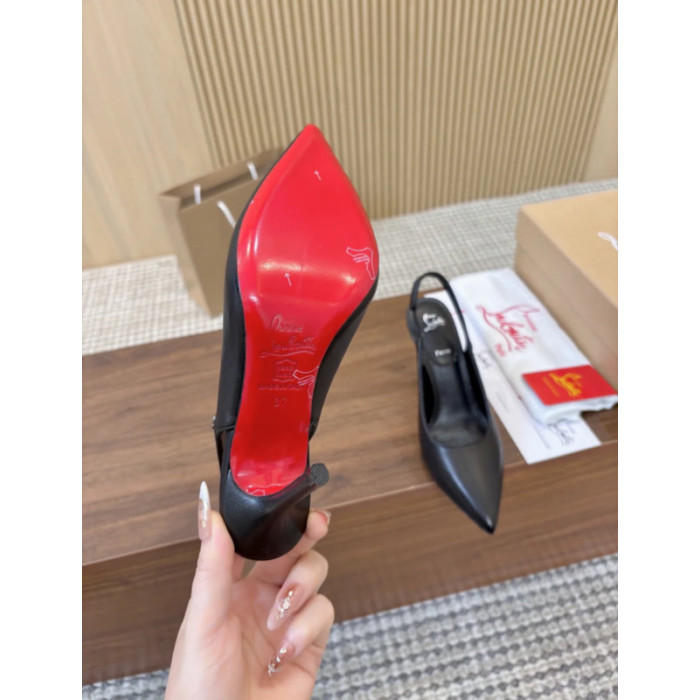 Christian Louboutin Black Leather 85mm Pointed Toe Slingback Pumps