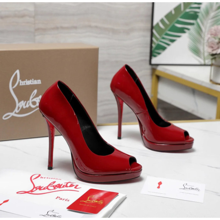 Christian Louboutin Lady Z 120 Red Patent Peep‑Toe Platform Stiletto Heel Pumps