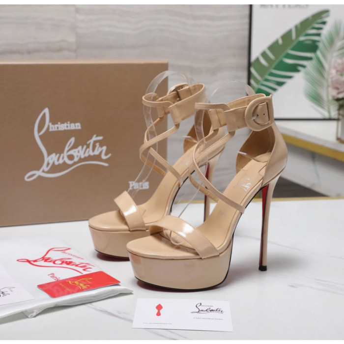 Christian Louboutin Nude Patent 150mm Ankle‑Strap Heel Platform Sandals