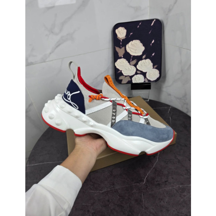Christian Louboutin Multicolor Bubble‑Sole Chunky Lace‑Up Sneakers Red Lining