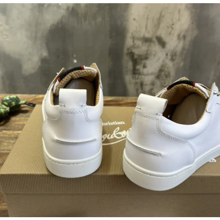 Christian Louboutin White Leather Silver‑Spiked Slip‑On Low‑Top Sneakers