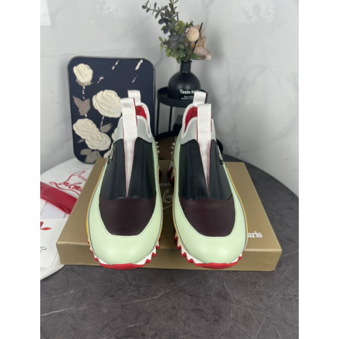 Christian Louboutin Multicolor Leather Slip‑On Spiked Sneakers Red Shark‑Tooth Sole