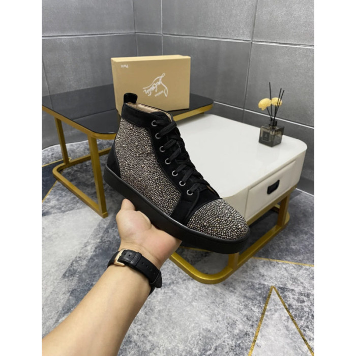 Christian Louboutin Gunmetal Strass Rhinestone High‑Top Sneakers