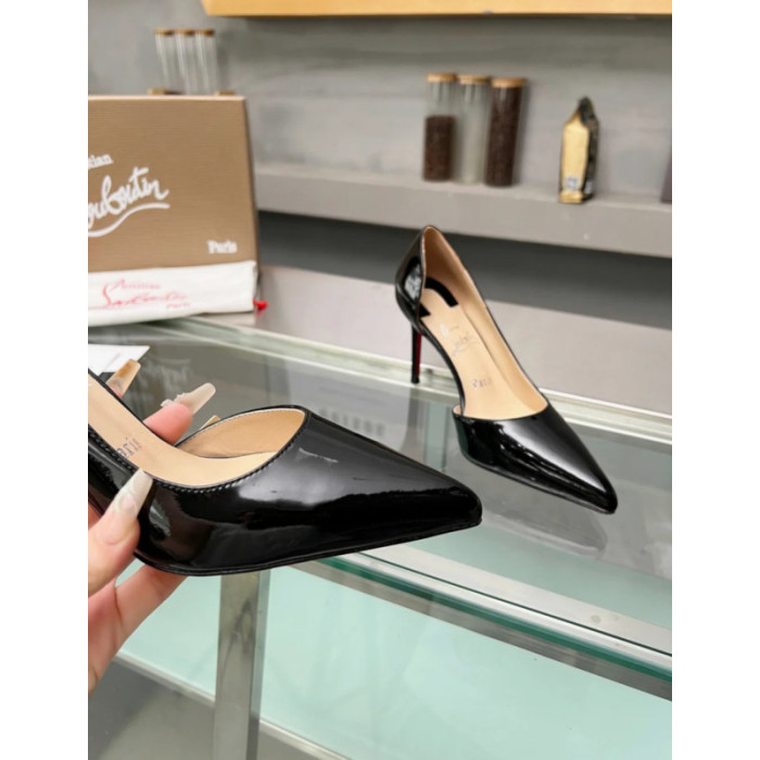 Christian Louboutin Black Patent Leather Half‑d'Orsay Pointed‑Toe 100mm heel Pumps