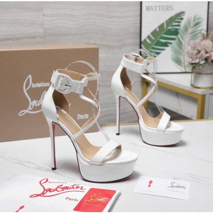 Christian Louboutin White Patent 150mm Platform Ankle‑Strap Heel Sandals