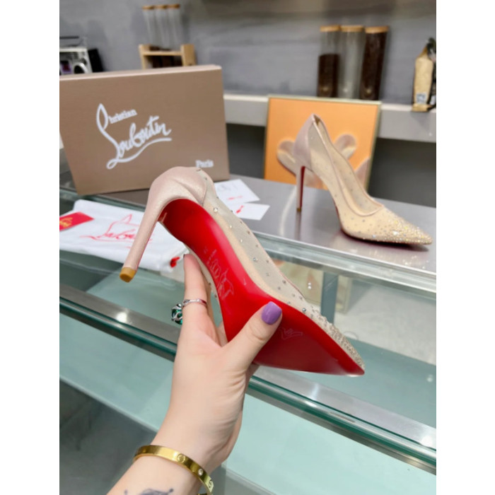 Christian Louboutin Nude Mesh Crystal‑Embellished 100mm heel Pump