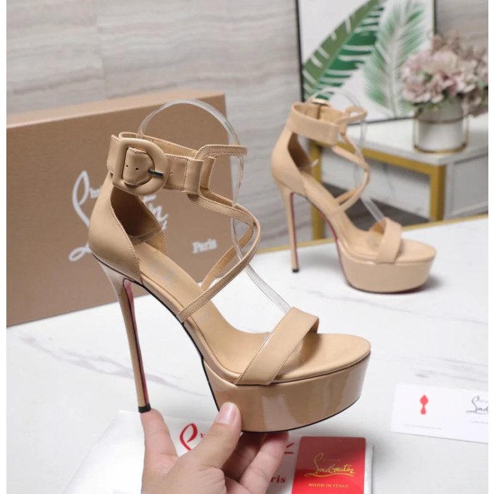 Christian Louboutin Nude Patent 150mm Ankle‑Strap Heel Platform Sandals