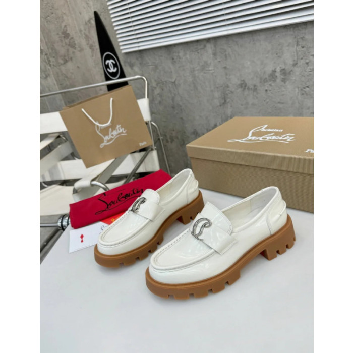 Christian Louboutin White Patent Leather Chunky Loafer